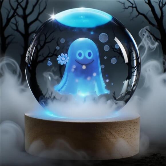 Halloween Party Decorations Indoor,Light Up Ghost in Crystal-3D K9 Crystal Ball - Picture 1 of 7
